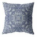 Homeroots 26 in. Boho Ornate Indoor & Outdoor Zippered Throw Pillow Indigo & White 413028